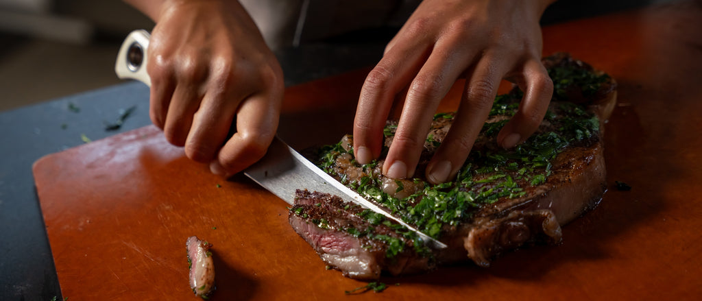 Cast-Iron Steak w/ Chimichurri + Herbed Squash & Kale