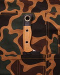 Duck Camo Canvas Knife Roll Apron - Wood-Handle Knife Seated in Blade Pocket Detail | Benchmade Knife Co.