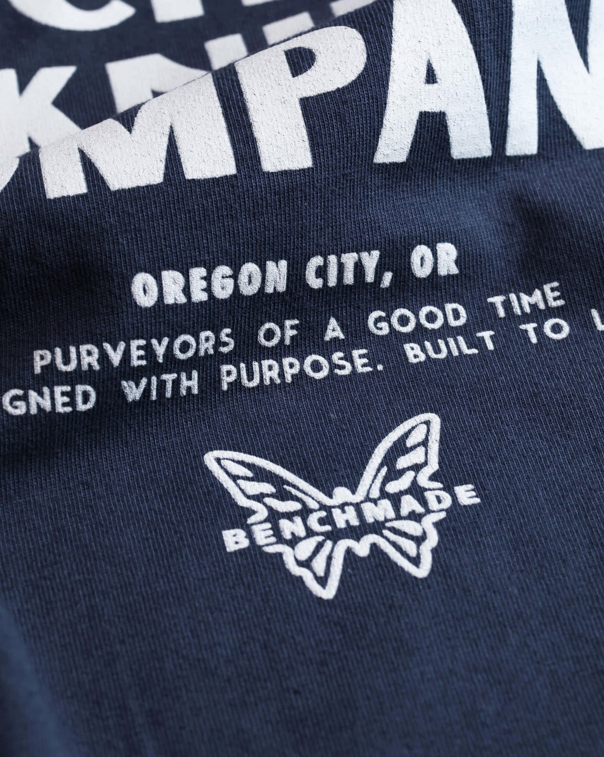BKC Basic Tee - Close-up Oregon City Print Detail | Benchmade Knife Co.
