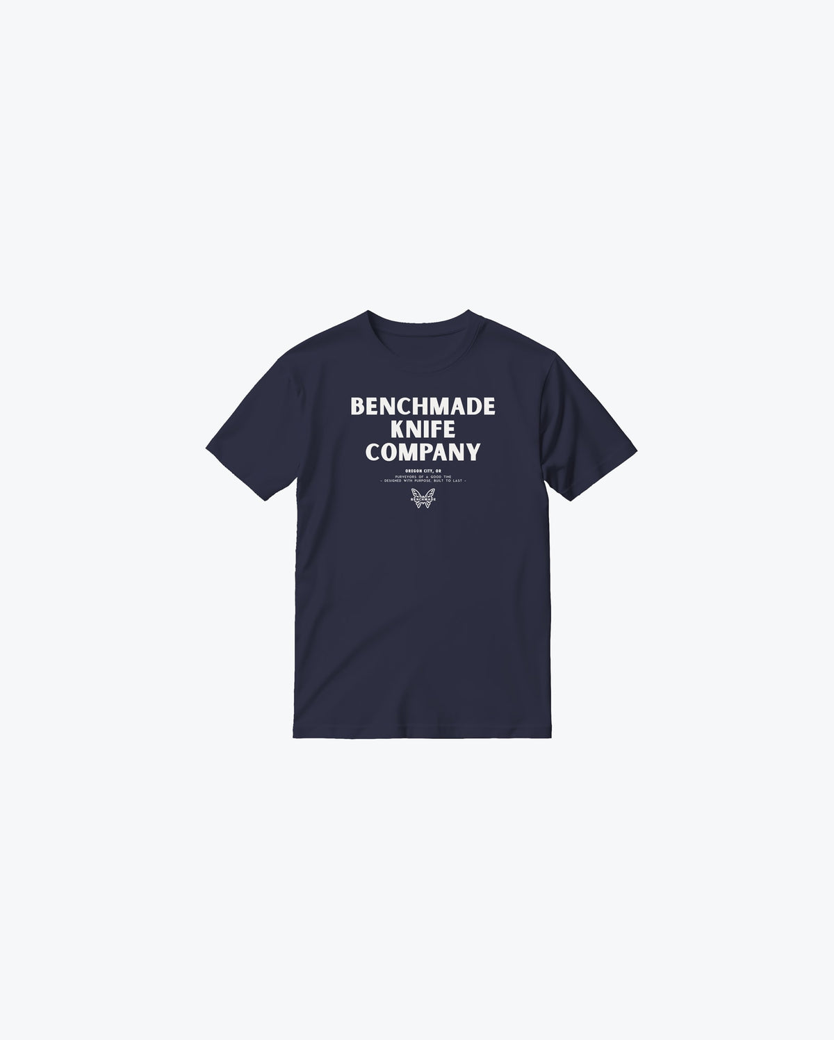 Navy BKC Women's Oversized Fit Tee - Angled Front View | Benchmade Knife Co.