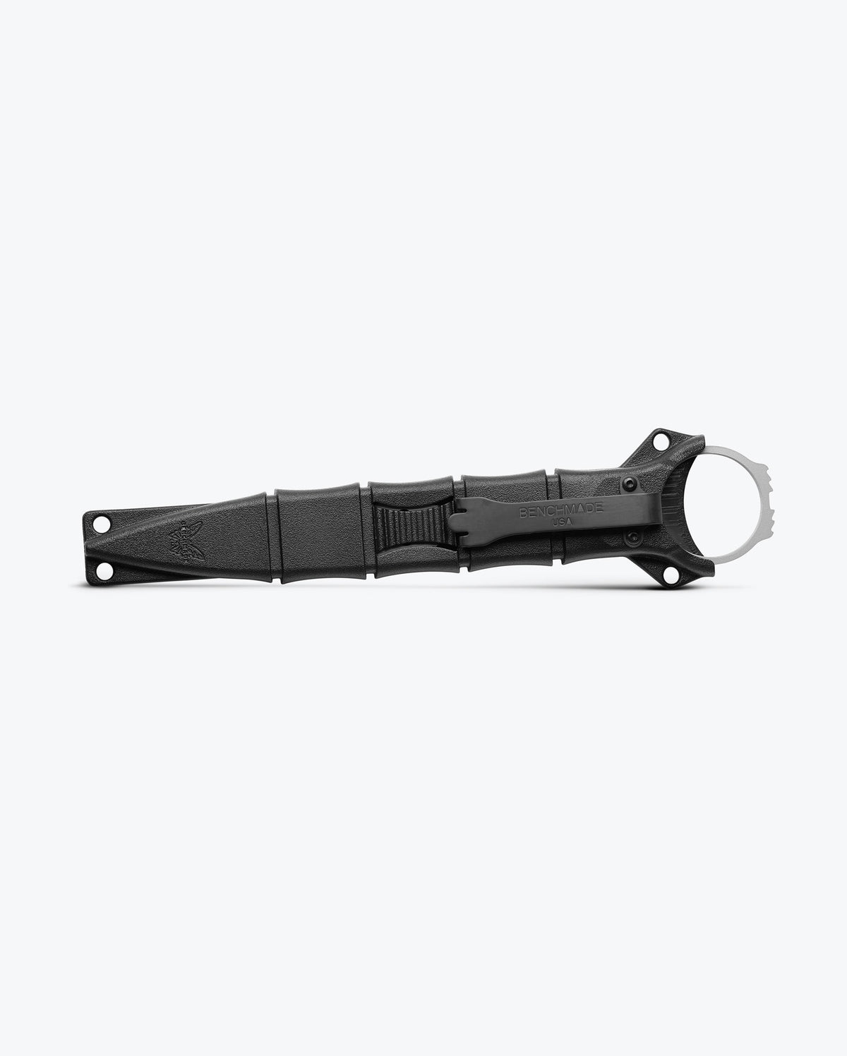 SOCP® Rescue Tool Gray shown from the front with integral sheath | Benchmade Knife Co.