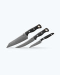 Dark Wood Custom 3 Piece Kitchen Knife Set - Side Angle Display | Benchmade Knife Co.