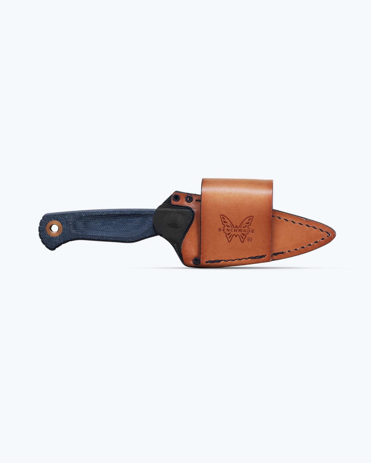 203 Dacian™ Fixed Blade with Brown Leather Sheath - Side View with Knife Handle | Benchmade Knife Co.