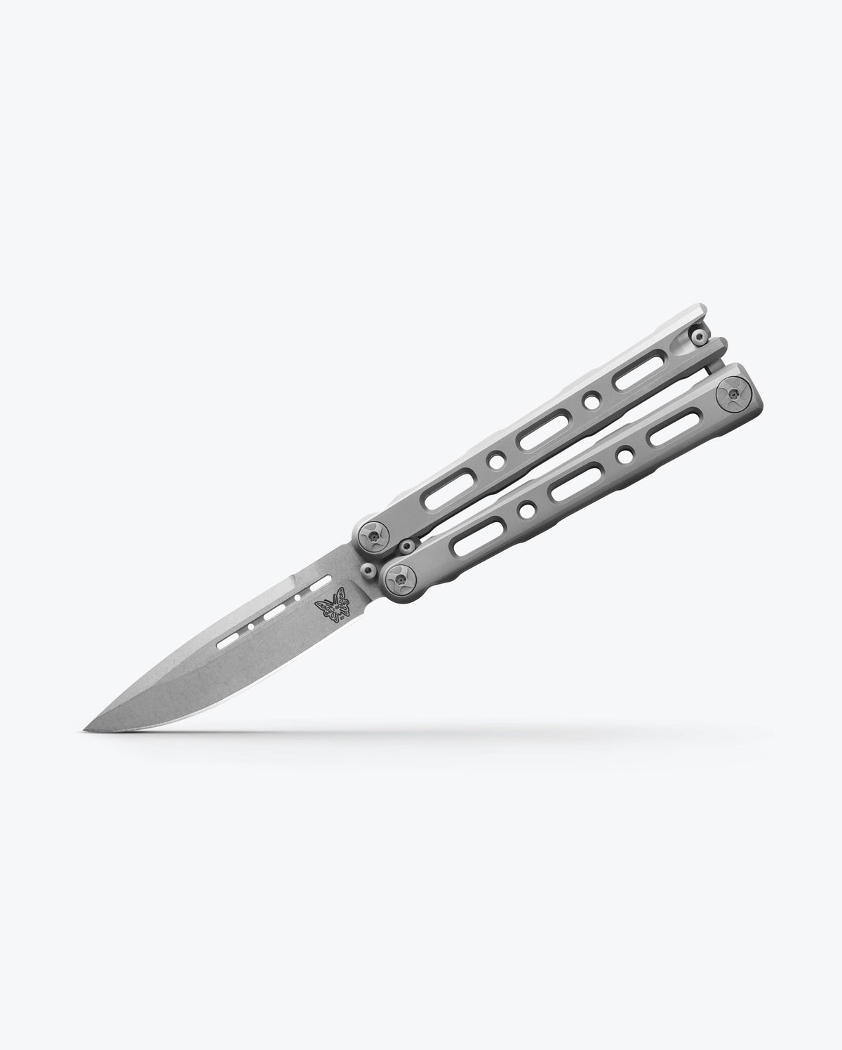 Benchmade Laro™ Gray Titanium Butterfly Knife - Angled Side View | Benchmade Knife Co.