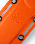 Benchmade Logo Detail on Orange Meatcrafter Sheath - Close-up | Benchmade Knife Co.