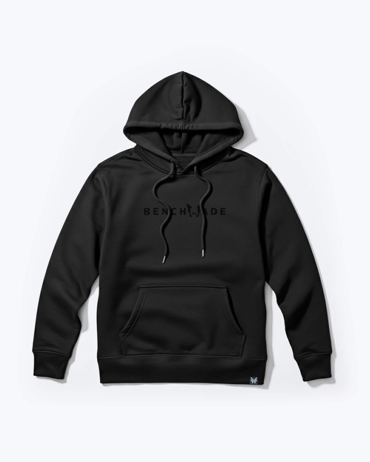Black Heavy Blackout Pullover Hoodie - Angled Front View | Benchmade Knife Co.