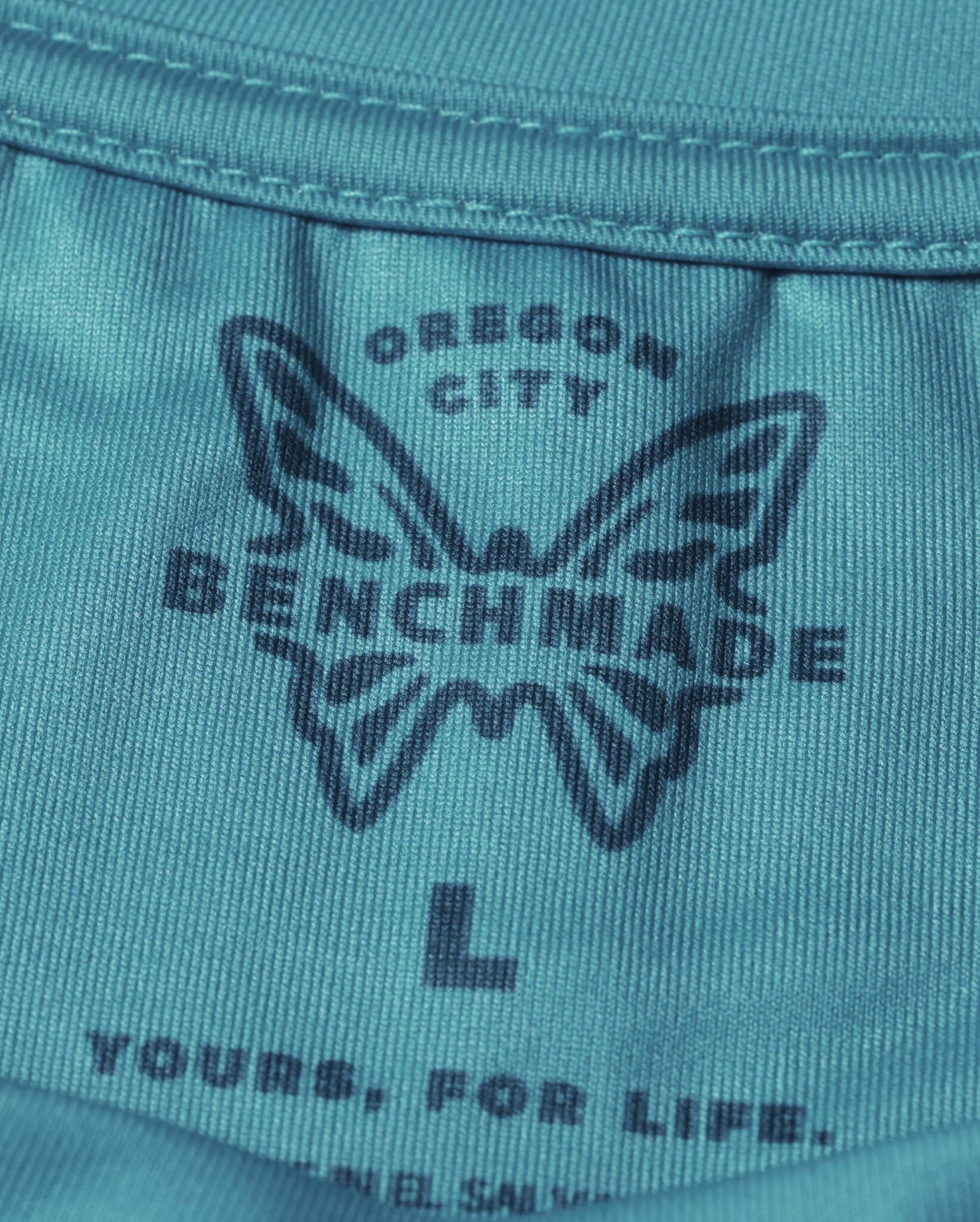 Depth Blue Butterfly Tech Tee - Zoomed Butterfly Wing Logo Graphic on Teal Tech Fabric | Benchmade Knife Co.