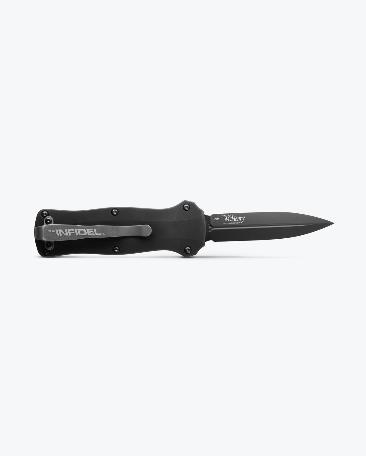 Mini Infidel® Black Aluminum Knife - Side Extended View with Branding | Benchmade Knife Co.