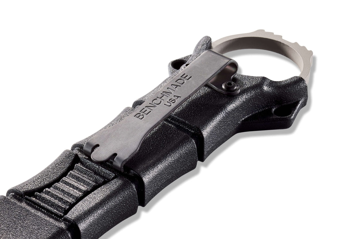 SOCP® Rescue Tool Gray close-up view of finger loop and O2 wrench | Benchmade Knife Co.