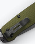 Benchmade Bailout Woodland Green Handle Detail - AXIS Lock Close-up Detail | Benchmade Knife Co.