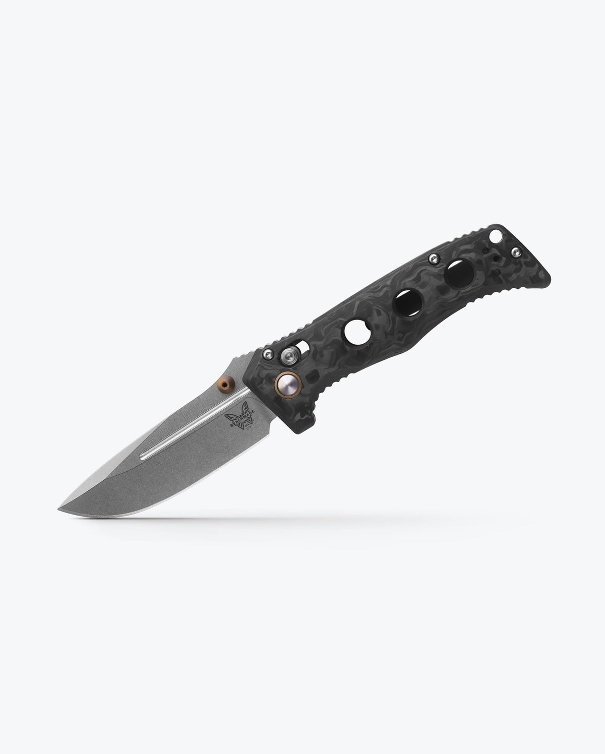 Mini Adamas® Marbled Carbon Fiber Drop-point - Side Profile View | Benchmade Knife Co.