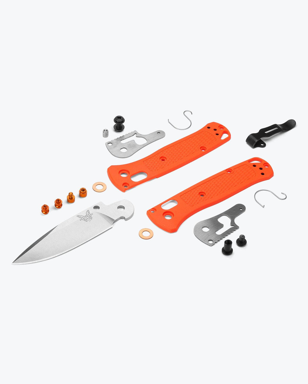 Mini Bugout® Orange Grivory® knife exploded parts view - Benchmade Knife Co.