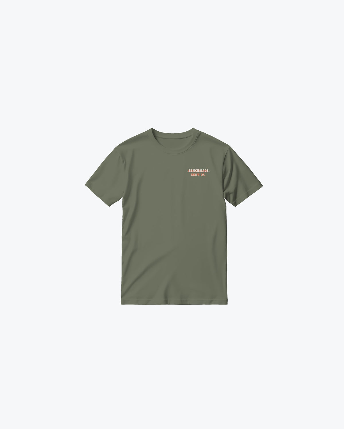 Olive Green Benchmade Knife Co Tee - Front Flat Lay with Chest Logo | Benchmade Knife Co.