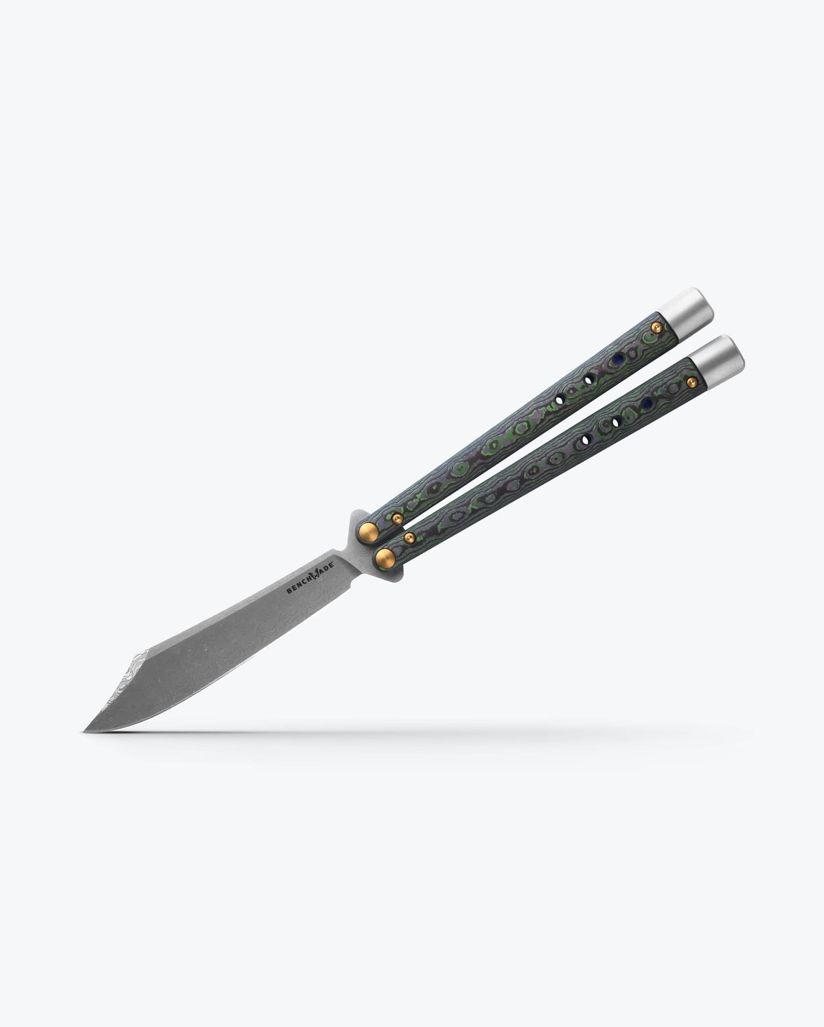 Necron™ Jungle Wear Green Balisong - Angled Open Position | Benchmade Knife Co.