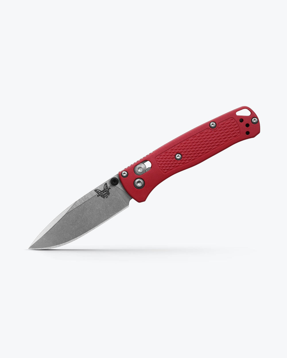 Red Custom Mini Bugout® - Angled Open Position | Benchmade Knife Co.