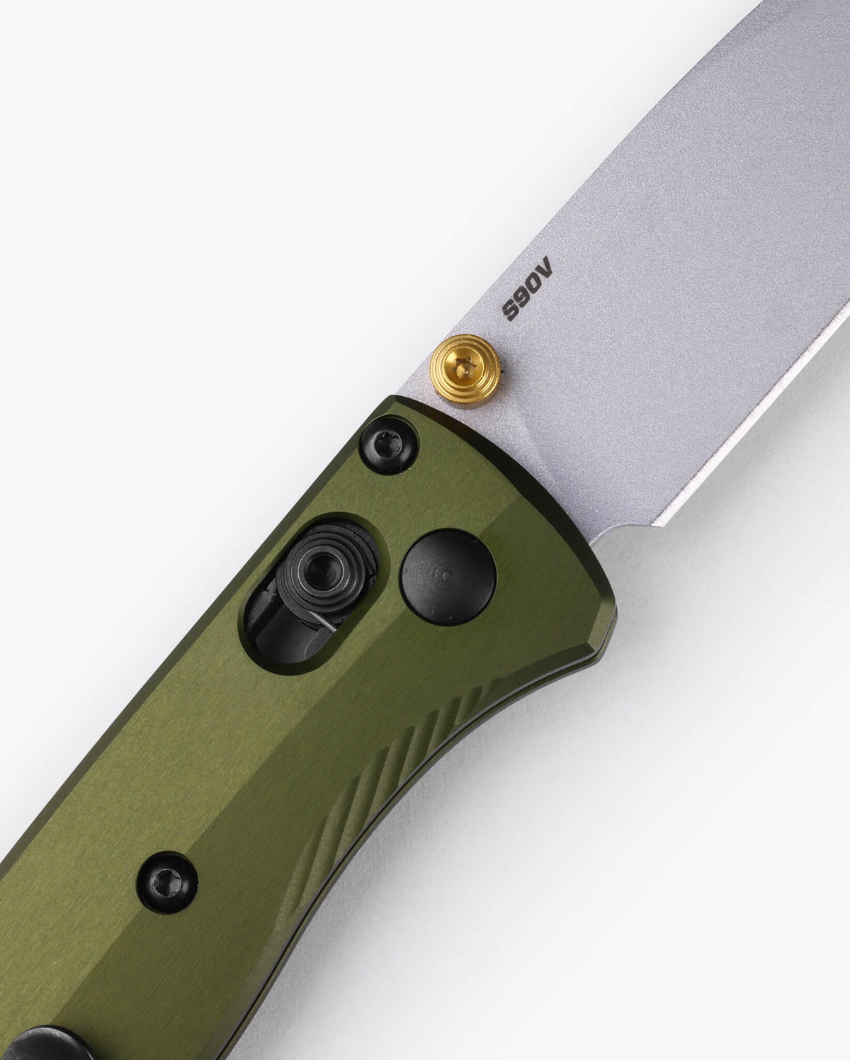 Mini Bugout® Woodland Green Handle - Close-up Lock Detail | Benchmade Knife Co.
