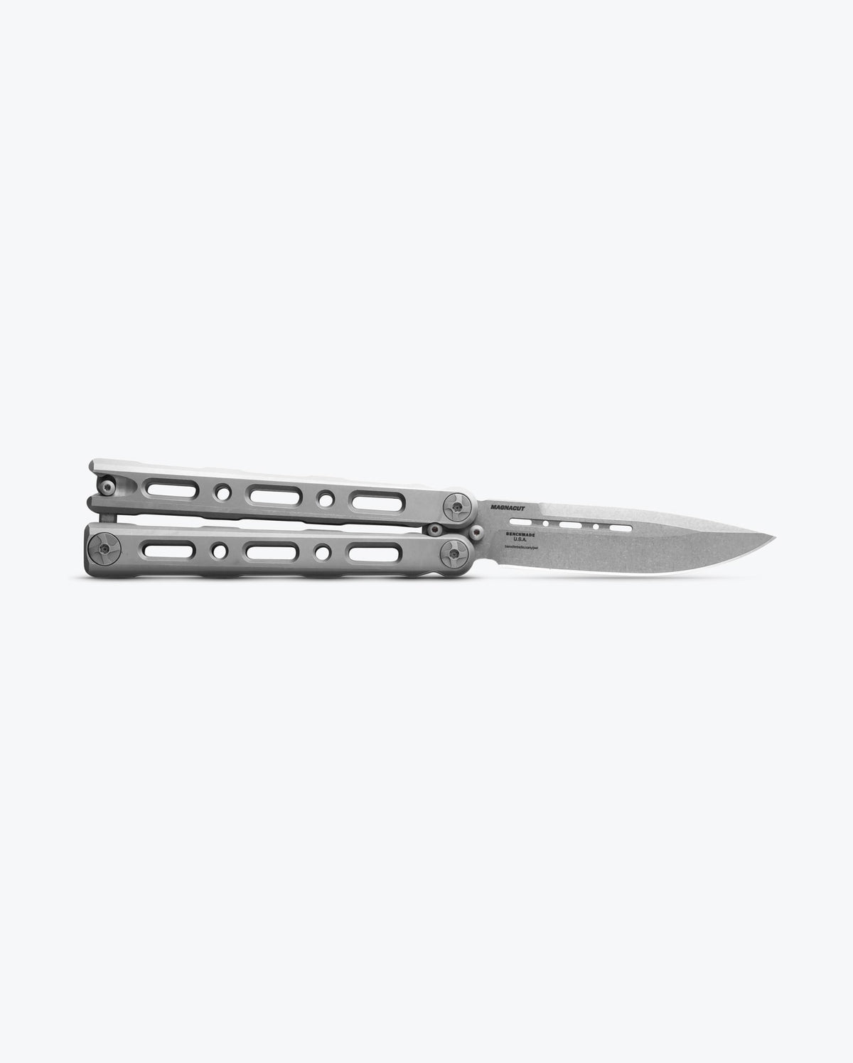 Benchmade Laro™ Gray Titanium Butterfly Knife - Back View Open Position | Benchmade Knife Co.