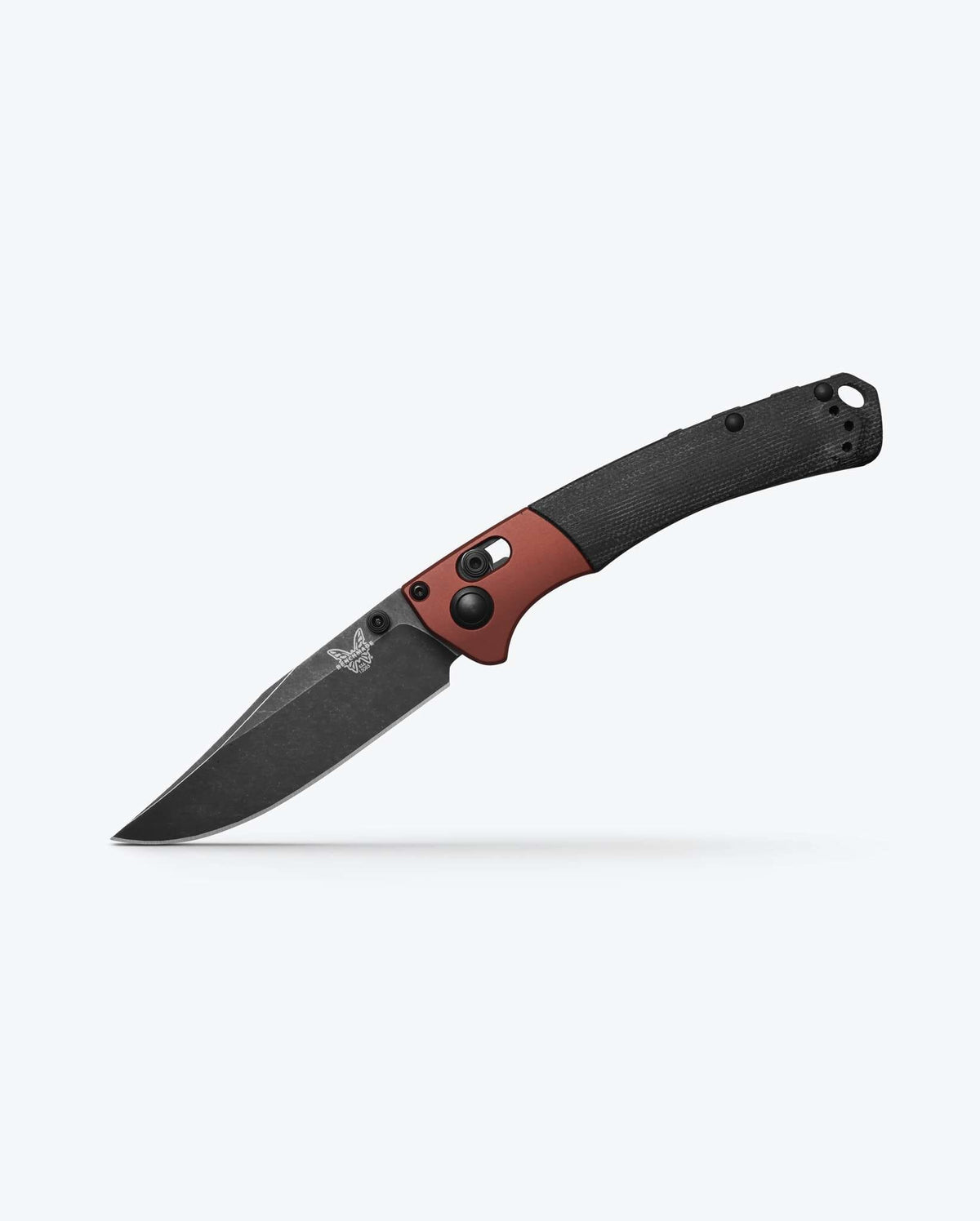 Mini Crooked River Burnt Copper Black Micarta - Angled Open View | Benchmade Knife Co.