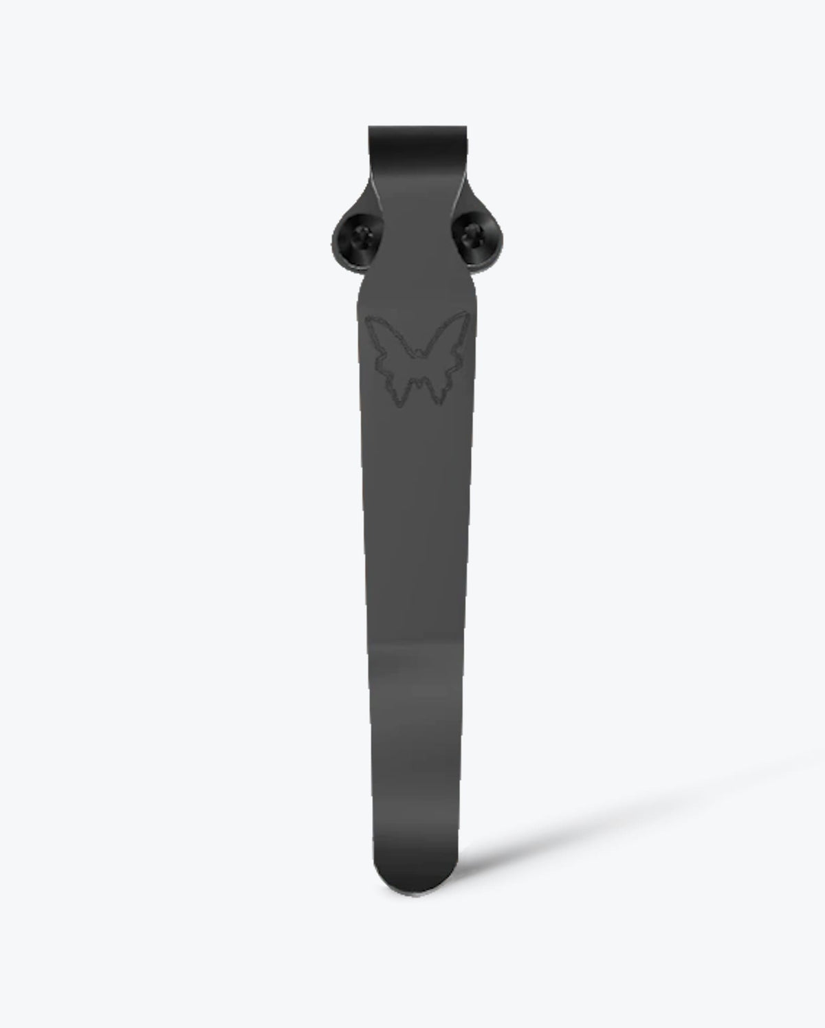Black DLC Deep Carry Pocket Clip with Butterfly Logo - Front View | Benchmade Knife Co.