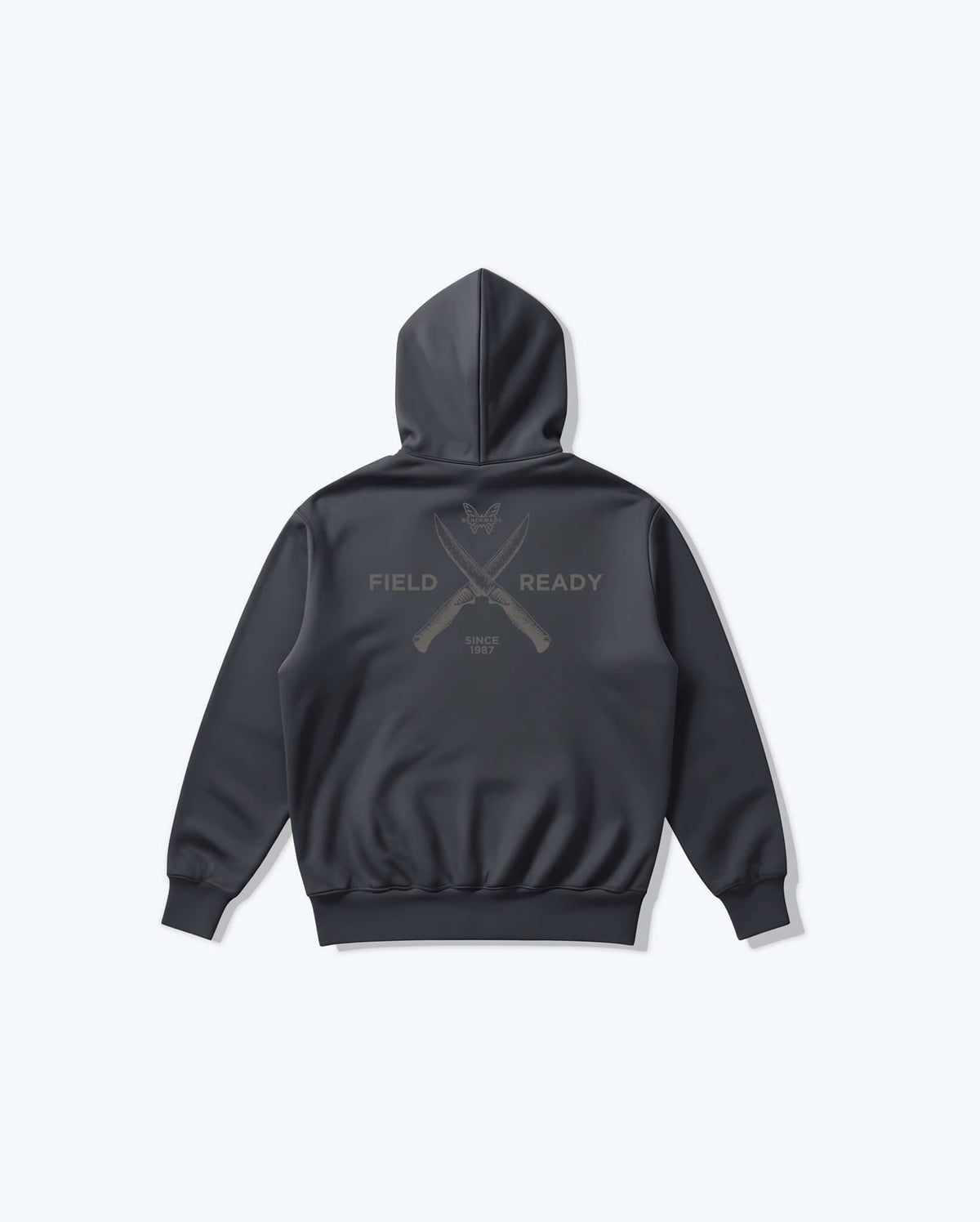 Field Ready Pullover Hoodie - Back View Showing Meatcrafter Knife Design & Field Ready Text | Benchmade Knife Co.