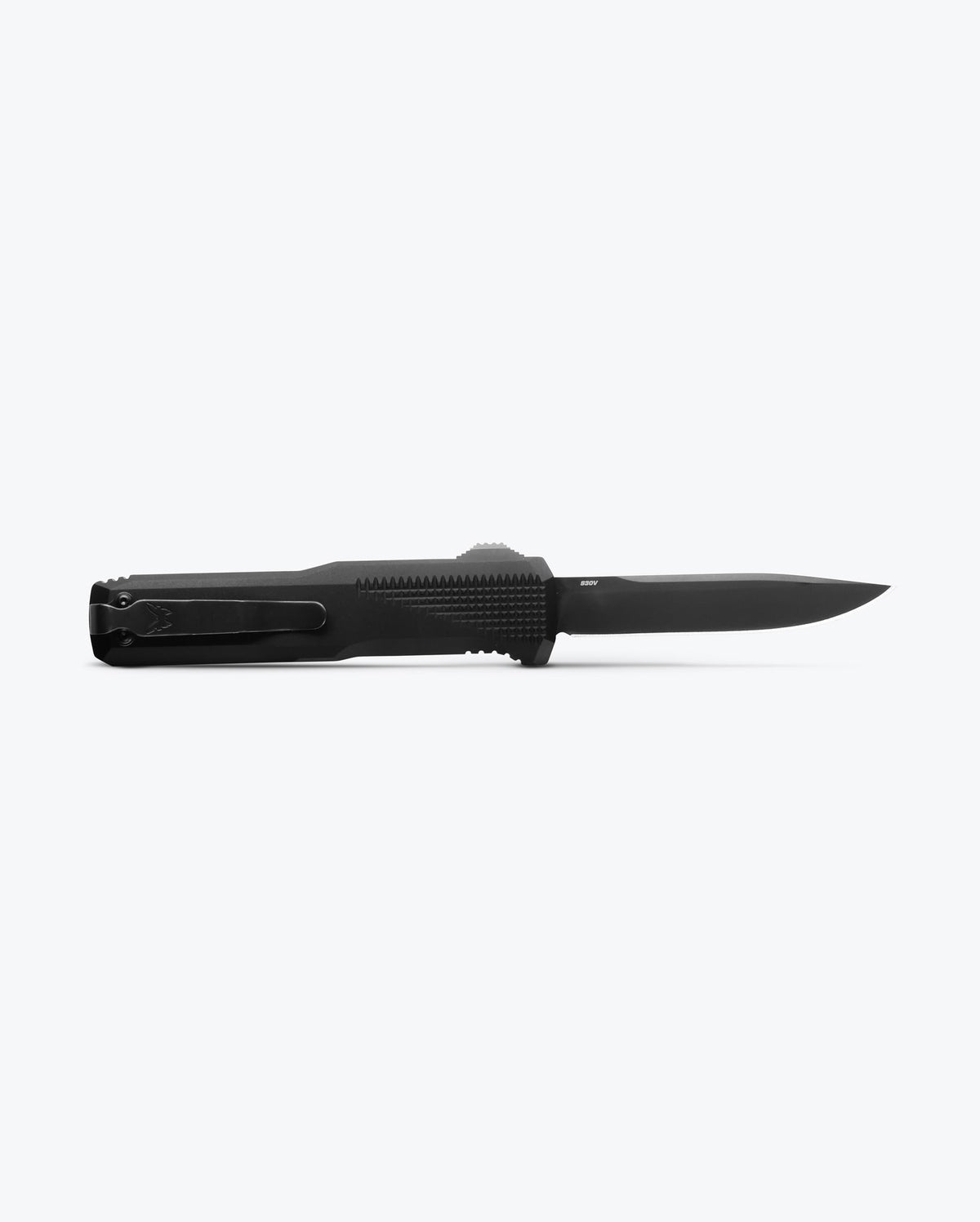 Phaeton® Black Aluminum OTF knife shown back view, opened | Benchmade Knife Co.