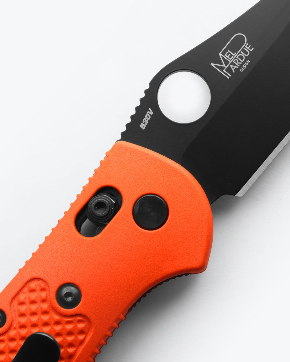 Orange Custom Mini Griptillian® - AXIS Lock Close-up Detail | Benchmade Knife Co.