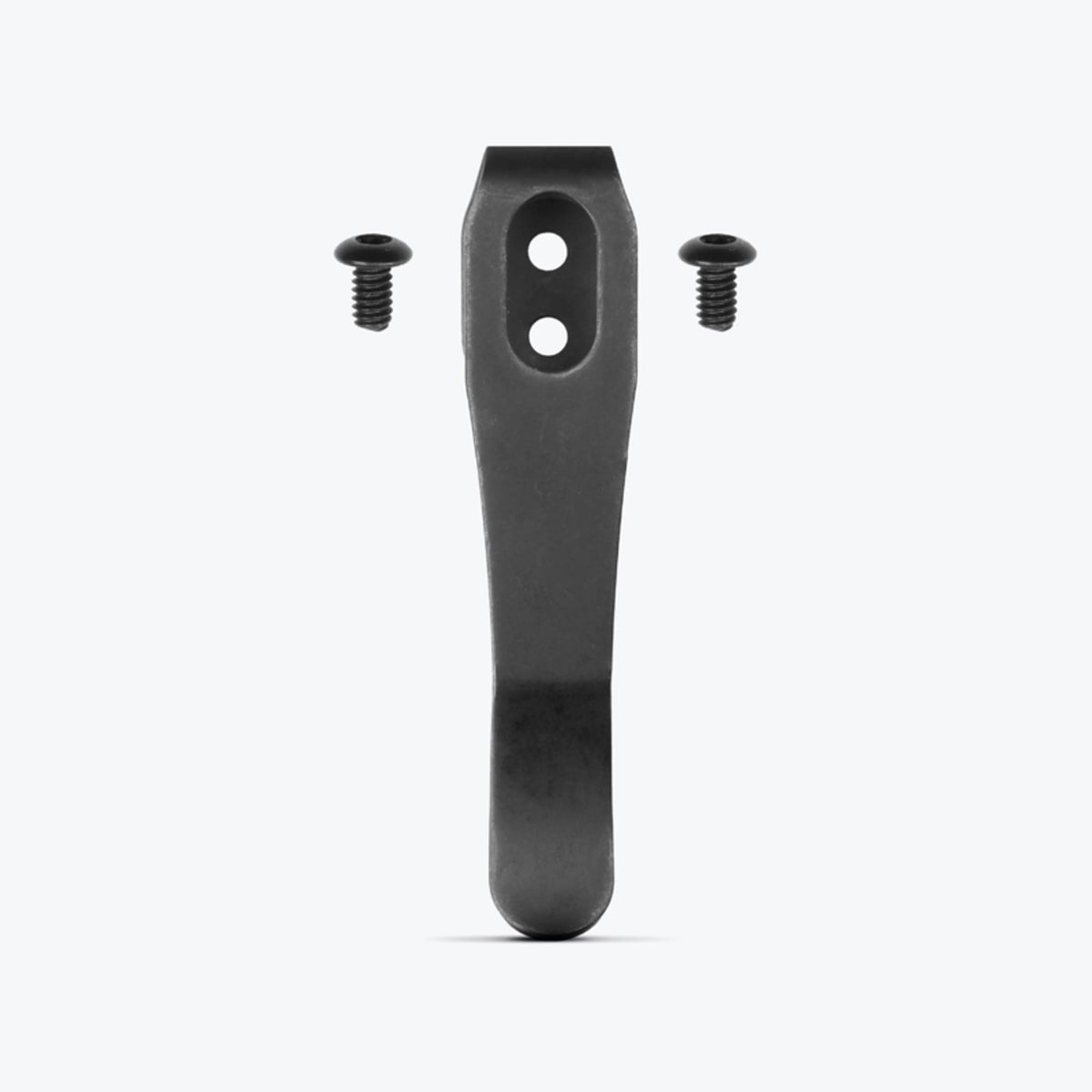 Black Stainless Steel Deep Carry Pocket Clip with Screws - Front View | Benchmade Knife Co.