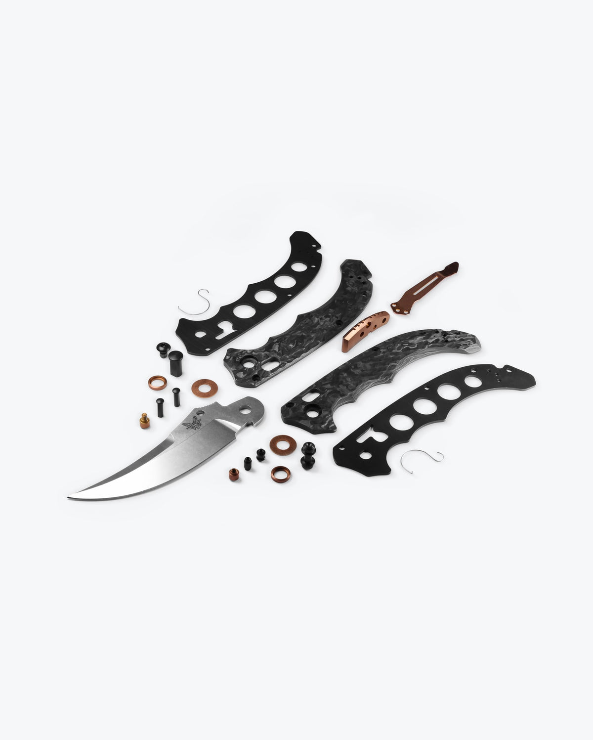 Benchmade Mini Bedlam Carbon Fiber Scimitar - Exploded Components View | Benchmade Knife Co.