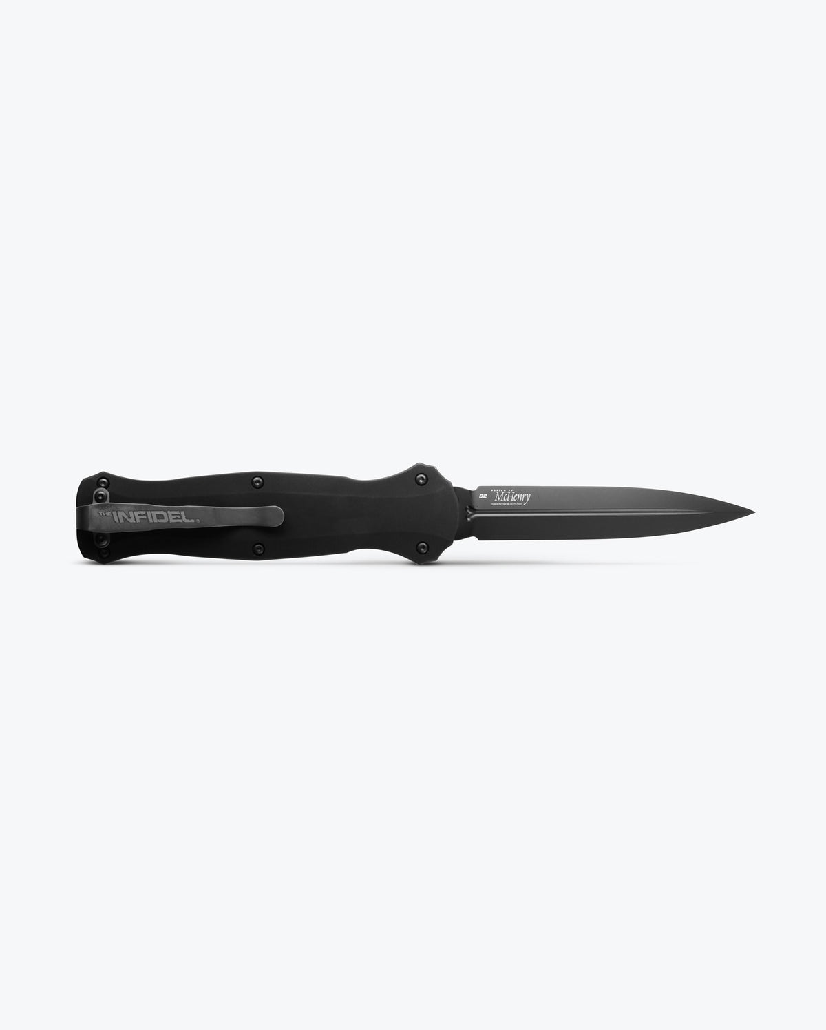 Black Aluminum Infidel® OTF Knife - Open Side Profile View | Benchmade Knife Co.