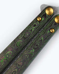 Necron™ Jungle Wear Green Handle Detail - Gold Hardware Close-up | Benchmade Knife Co.