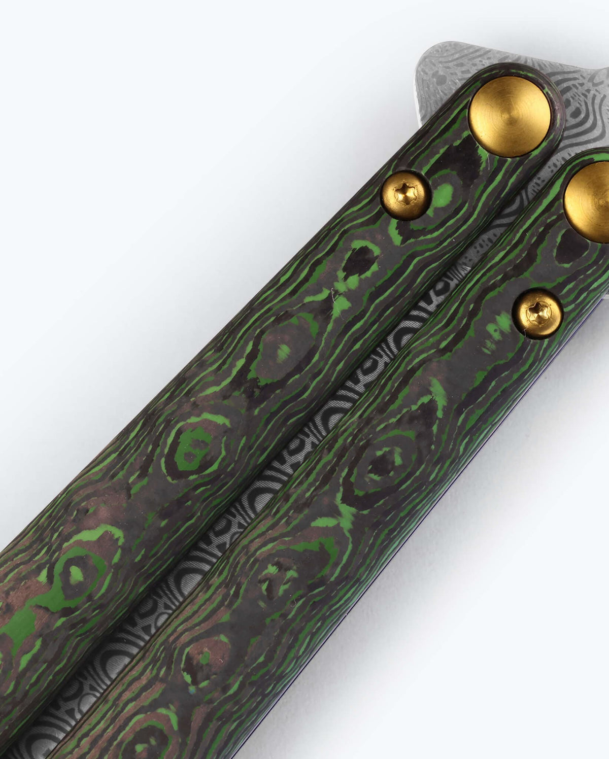 Necron™ Jungle Wear Green Handle Detail - Gold Hardware Close-up | Benchmade Knife Co.
