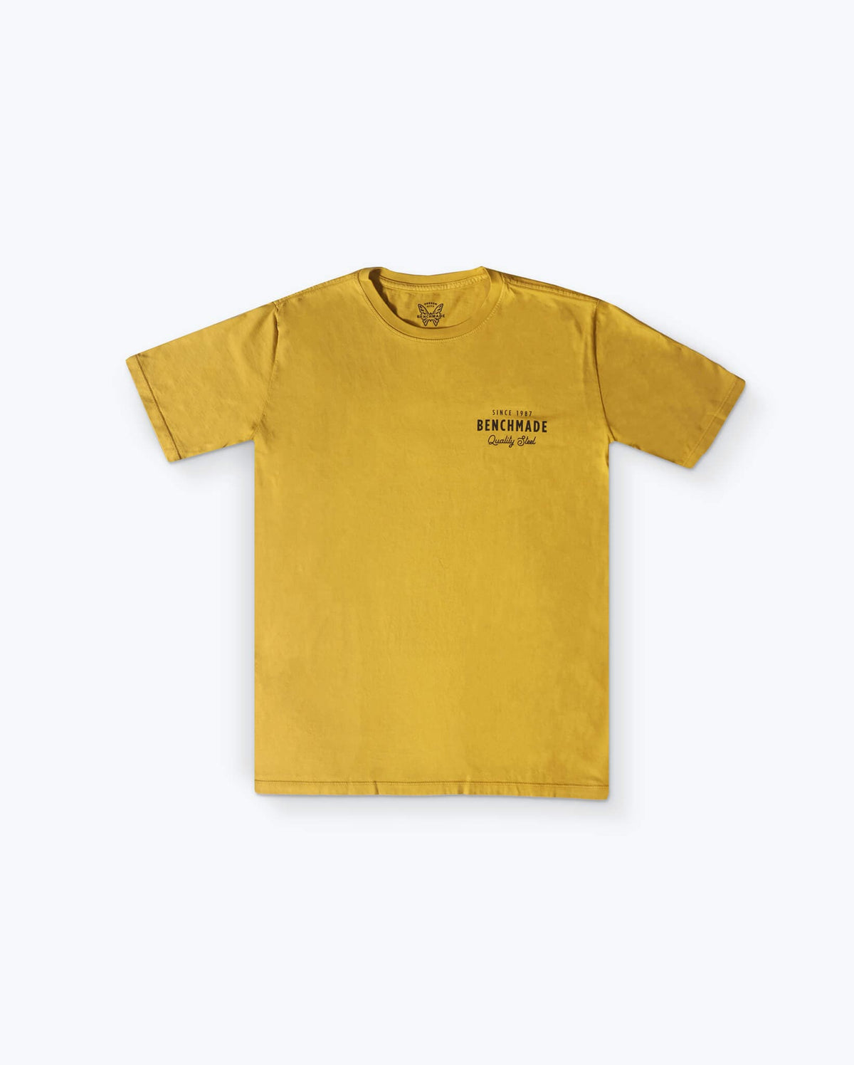 Harvest Gold Quality Steel Basic Tee - Flat Lay Front View | Benchmade Knife Co.