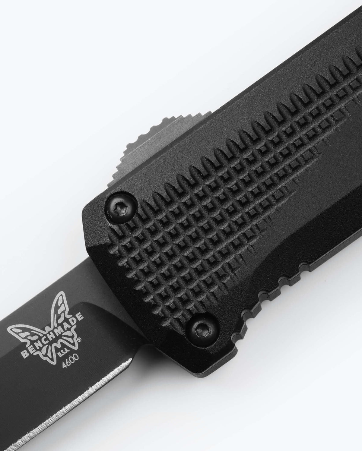Phaeton® Black Aluminum textured grip detail close-up view | Benchmade Knife Co.