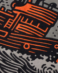 Trawler SS Tee Back Graphic Detail - Orange Trawler Vessel on Rough Seas Print | Benchmade Knife Co.