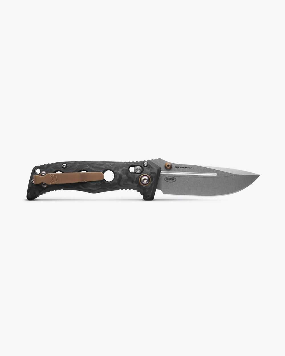 Mini Adamas® Marbled Carbon Fiber Drop-point - Open Back View | Benchmade Knife Co.
