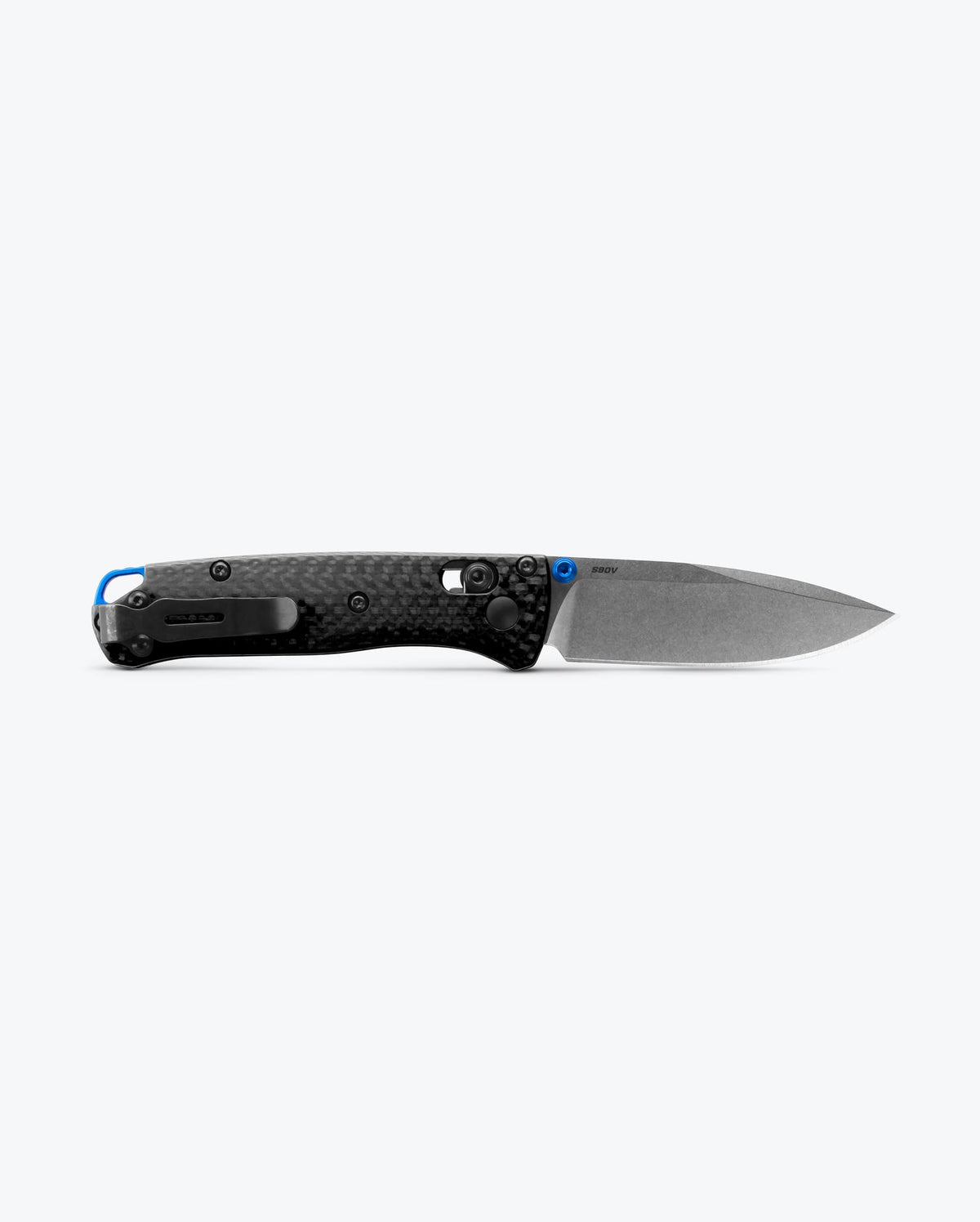 Mini Bugout® Carbon Fiber knife shown from the back, opened - S90V Steel | Benchmade Knife Co.