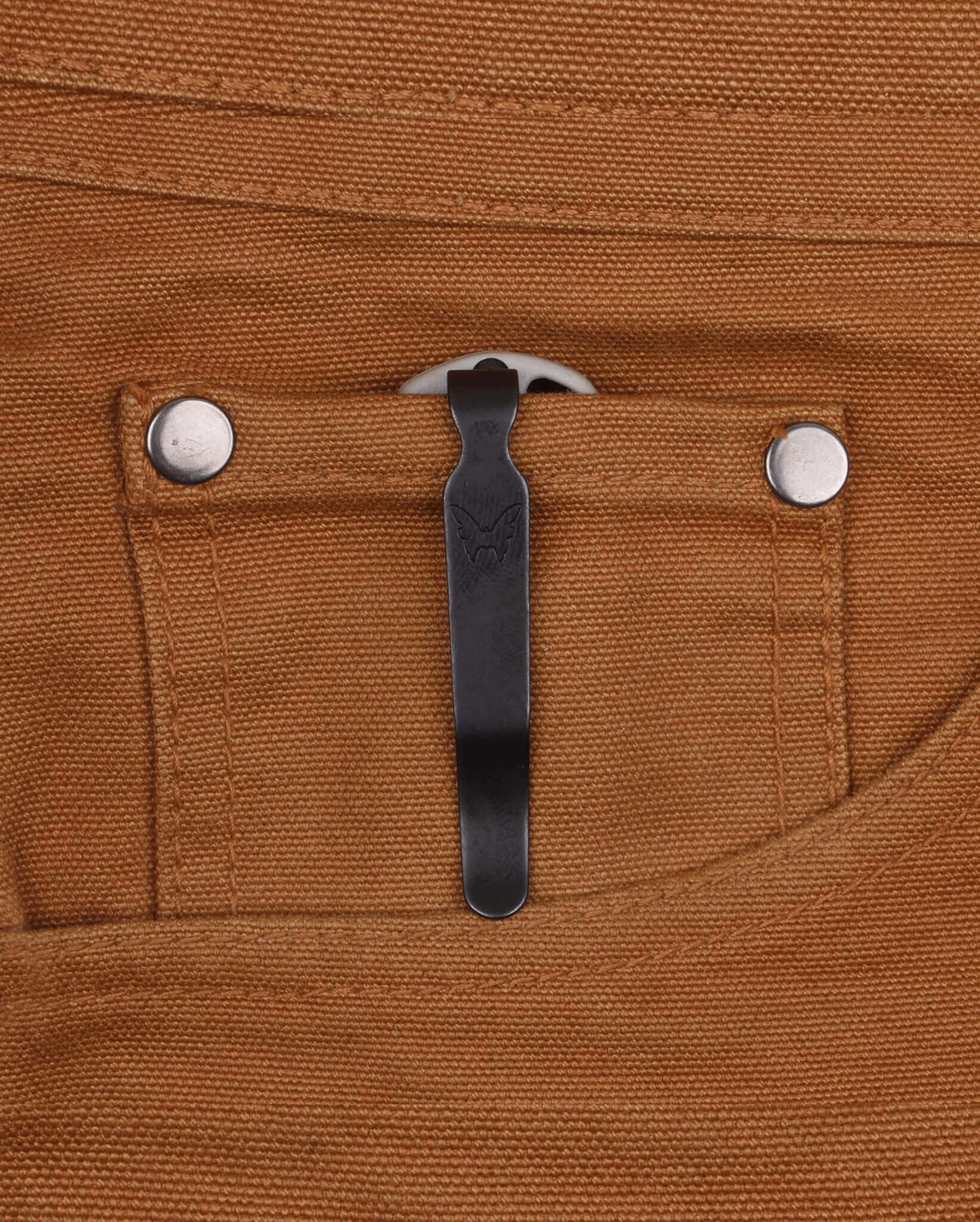 Black Oxide Deep-Carry Clip on Tan Canvas Pocket | Benchmade Knife Co.
