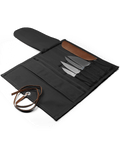 Black Waxed Canvas Knife Roll - Open with Kitchen Knives | Benchmade Knife Co.