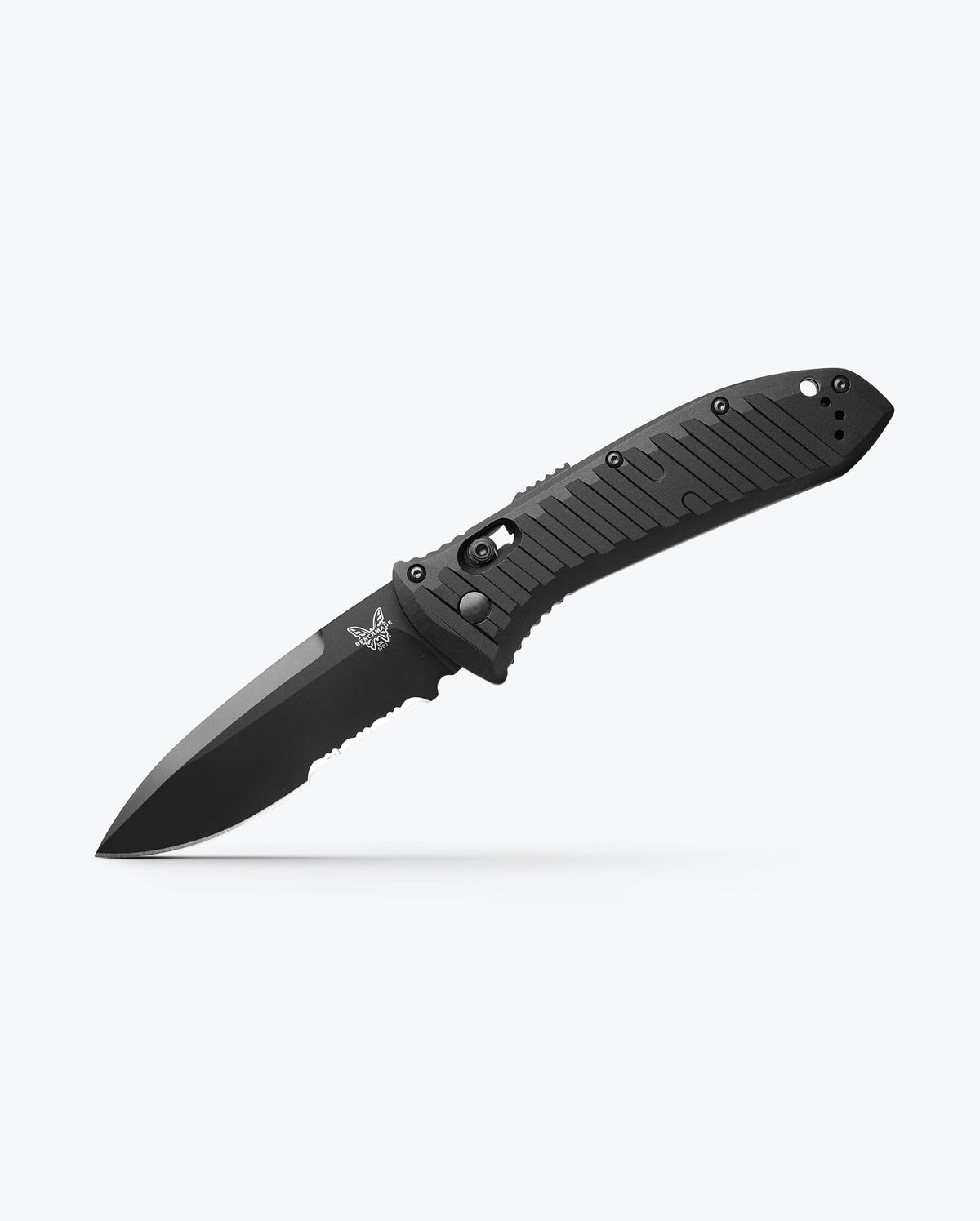 Auto Presidio® II Black Aluminum Tactical Knife - Angled Tip Down | Benchmade Knife Co.
