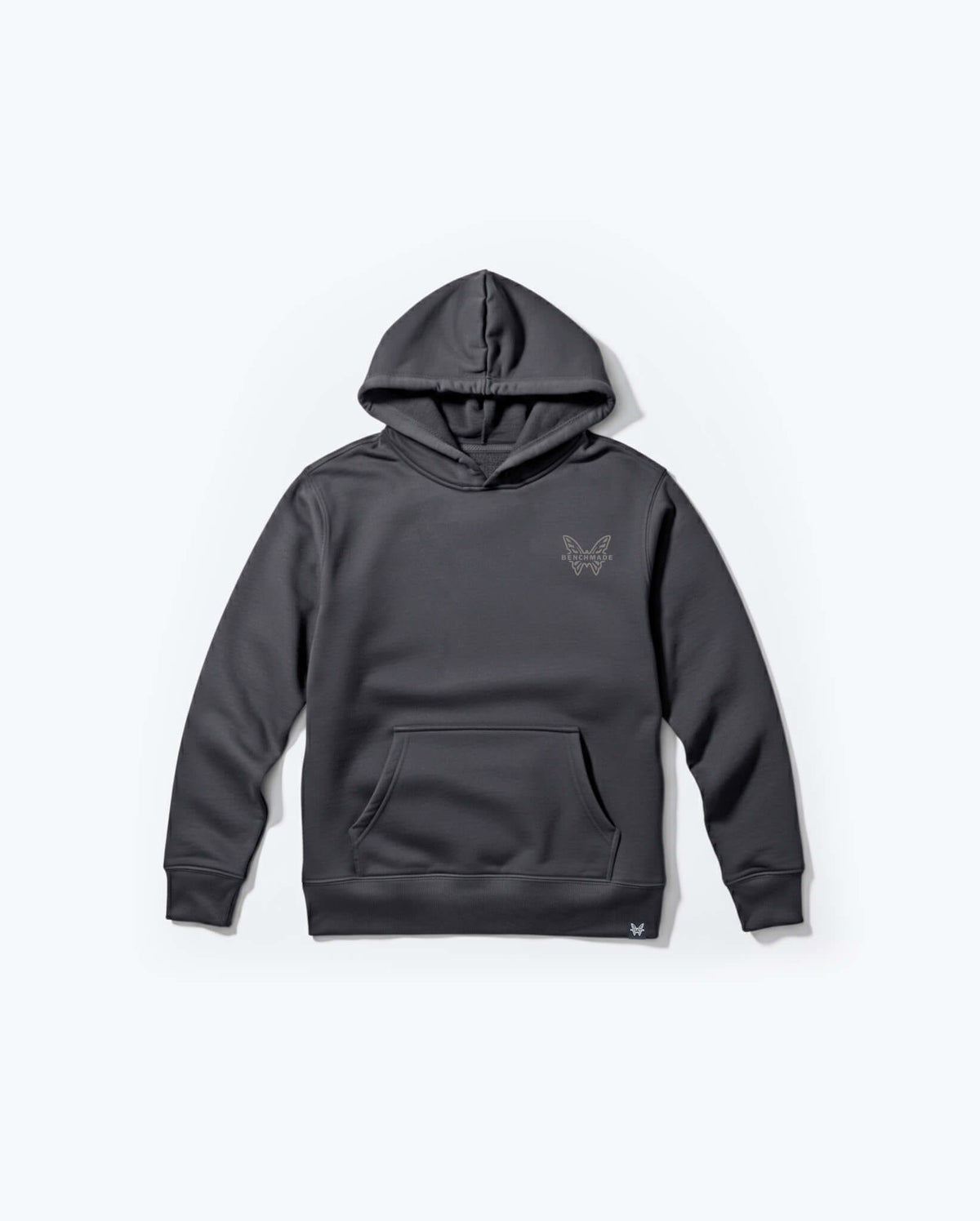Dark Grey Field Ready Pullover Hoodie - Front Flat Lay View with Kangaroo Pocket | Benchmade Knife Co.
