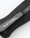 Black Aluminum Infidel® Handle Detail - Logo Close-Up | Benchmade Knife Co.