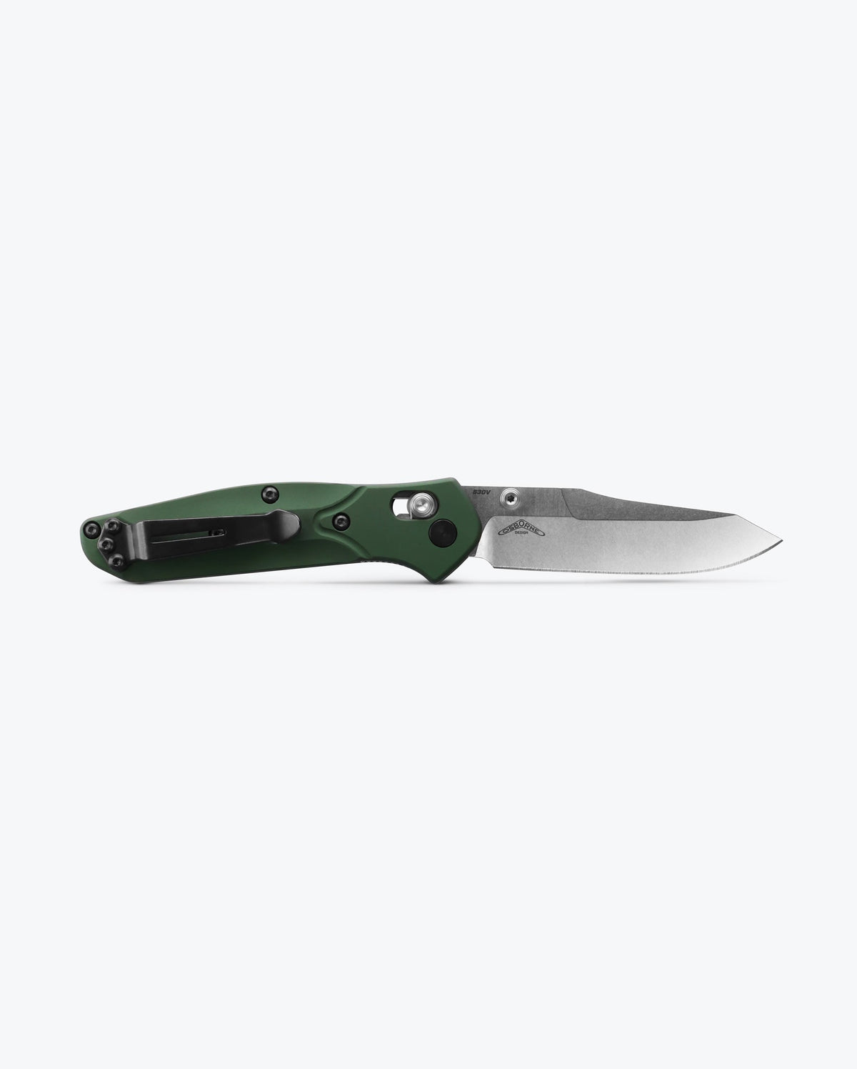 Mini Osborne Green Aluminum Knife Open Back View 945 Model | Benchmade Knife Co.