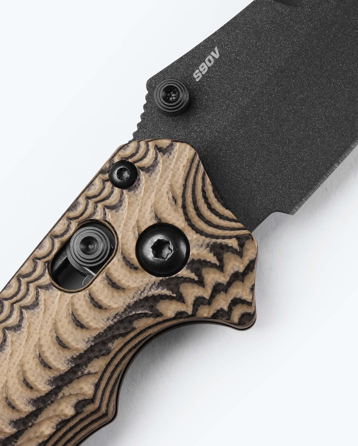Mini Bedlam® Black/Coyote/OD Scimitar - Handle Detail Close-up | Benchmade Knife Co.