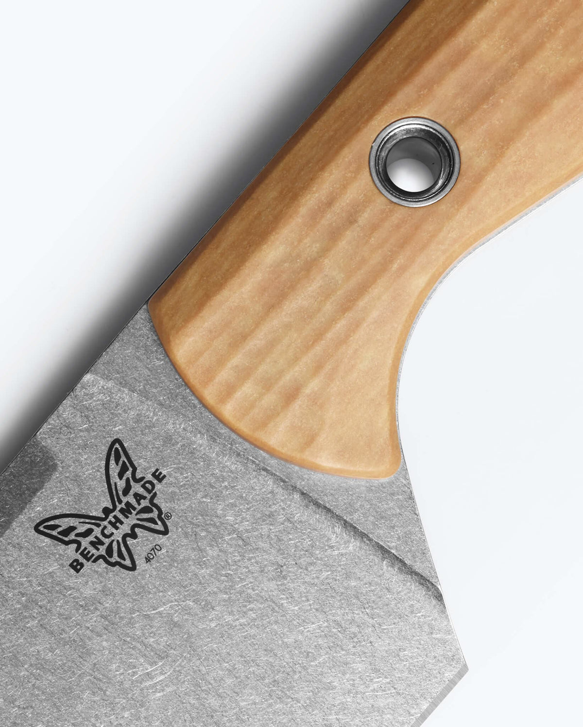 Maple Wood Handle Close-Up - Premium 154CM Steel Blade Detail | Benchmade Knife Co.