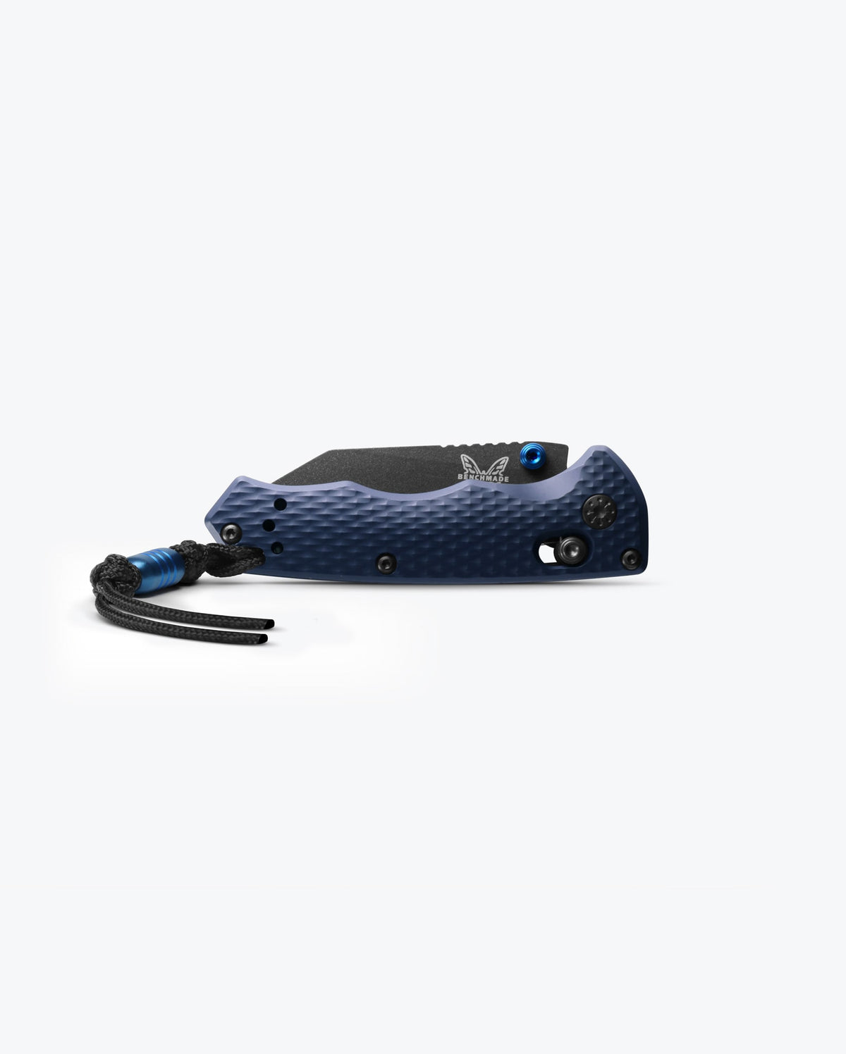 Full Immunity™ Crater Blue Aluminum Wharncliffe - Front Closed with Lanyard | Benchmade Knife Co.