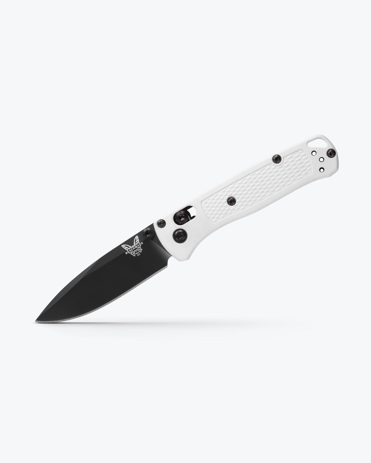 Mini Bugout® White Grivory® EDC Knife - Side Angle Open | Benchmade Knife Co.
