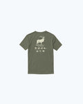 Olive Green Meatcrafter SS Mens Tee - Back View with Elk Butcher Chart Diagram | Benchmade Knife Co.