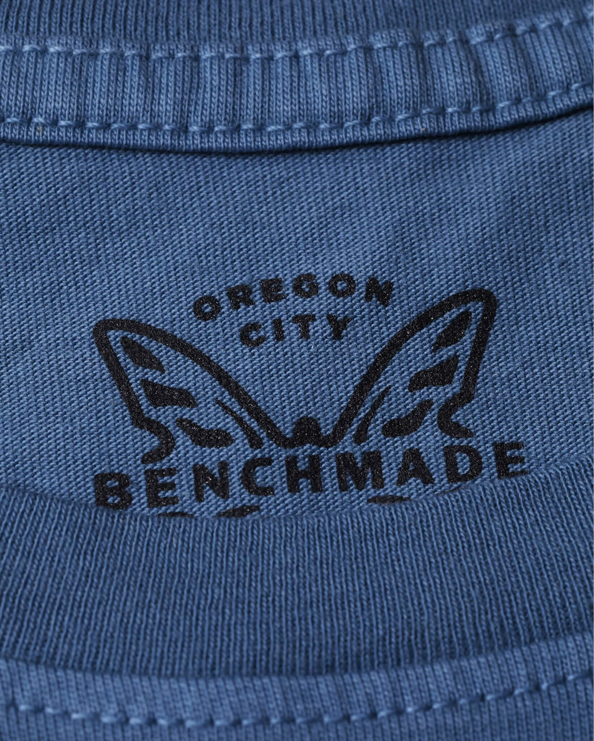 Depth Blue Into The Wild Below SS Tee - Collar Stitching and Fabric Texture Detail | Benchmade Knife Co.