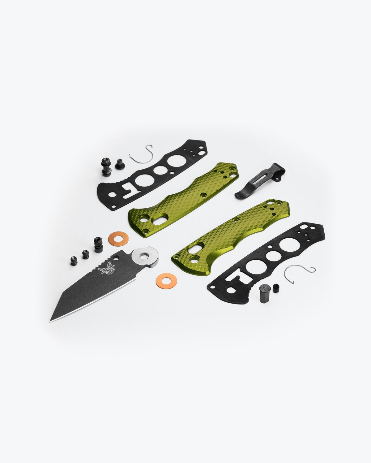 Full Immunity™ Woodland Green Aluminum Wharncliffe - Exploded Parts Assembly View | Benchmade Knife Co.