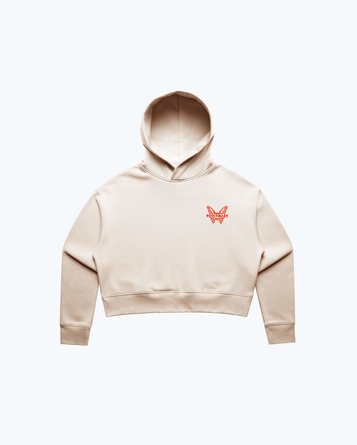 Cream Womens Logo Pullover Hoodie - Flat Lay Front View with Orange Logo | Benchmade Knife Co.